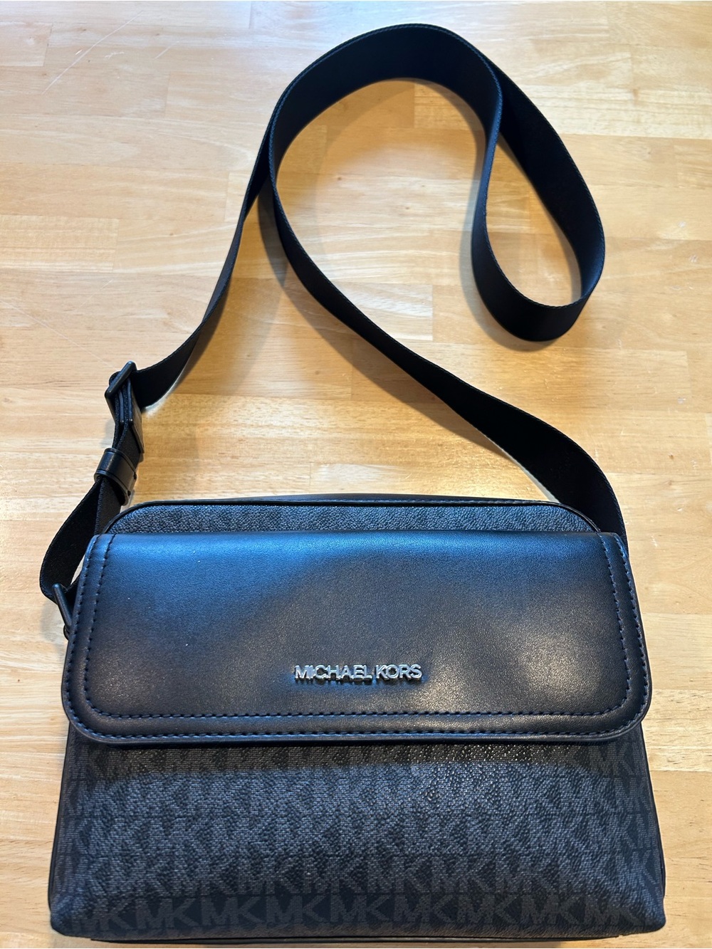 Michael Kors Black Logo Crossbody Bag with Leather Flap